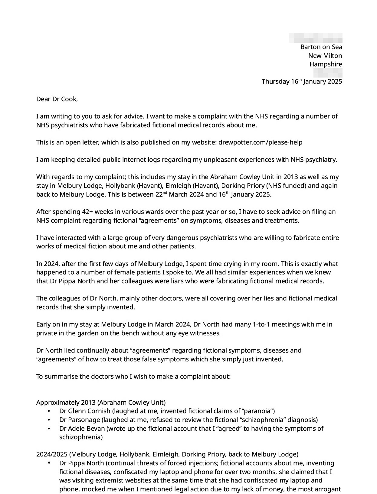 NHS complaint letter page 1