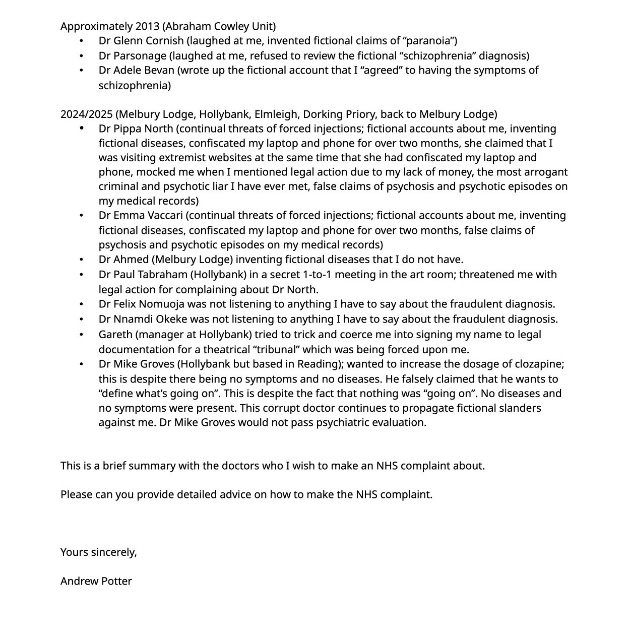 NHS complaint letter page 2