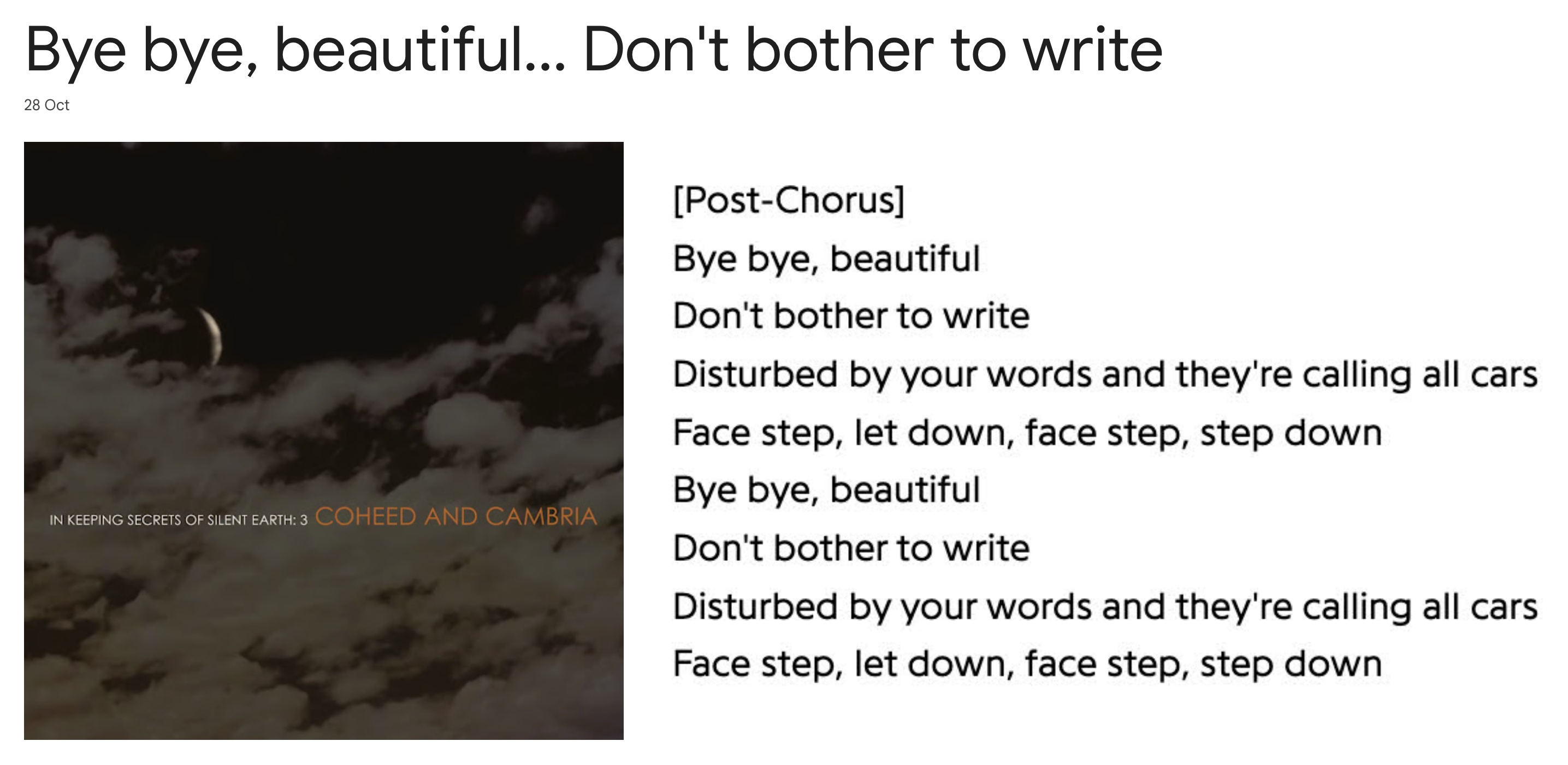 Bye bye beautiful Don't bother to write