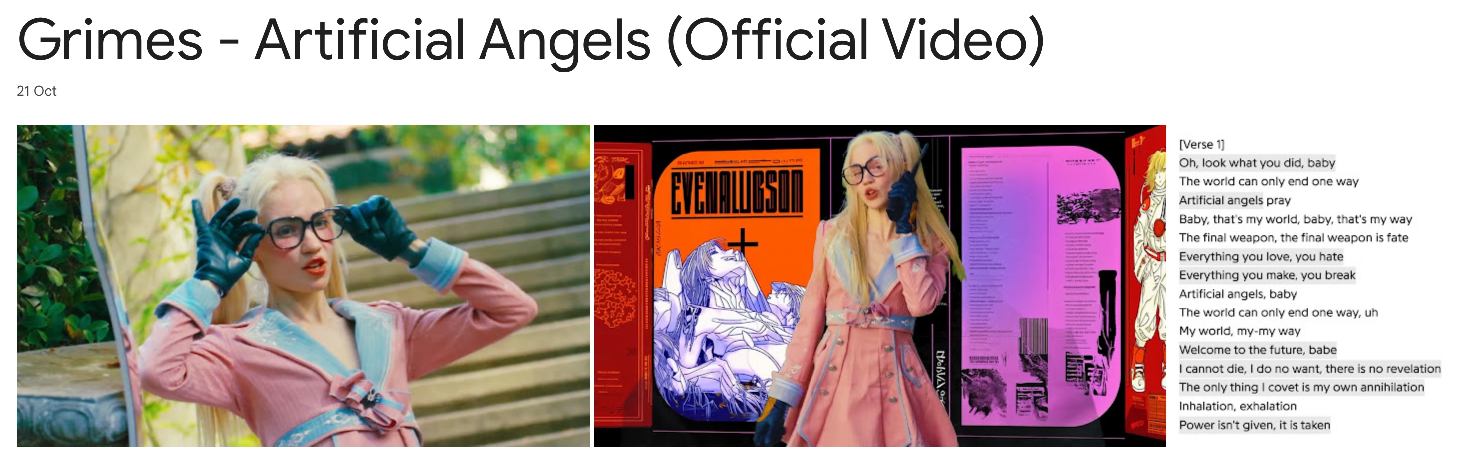 Grimes Artificial Angels Official Video