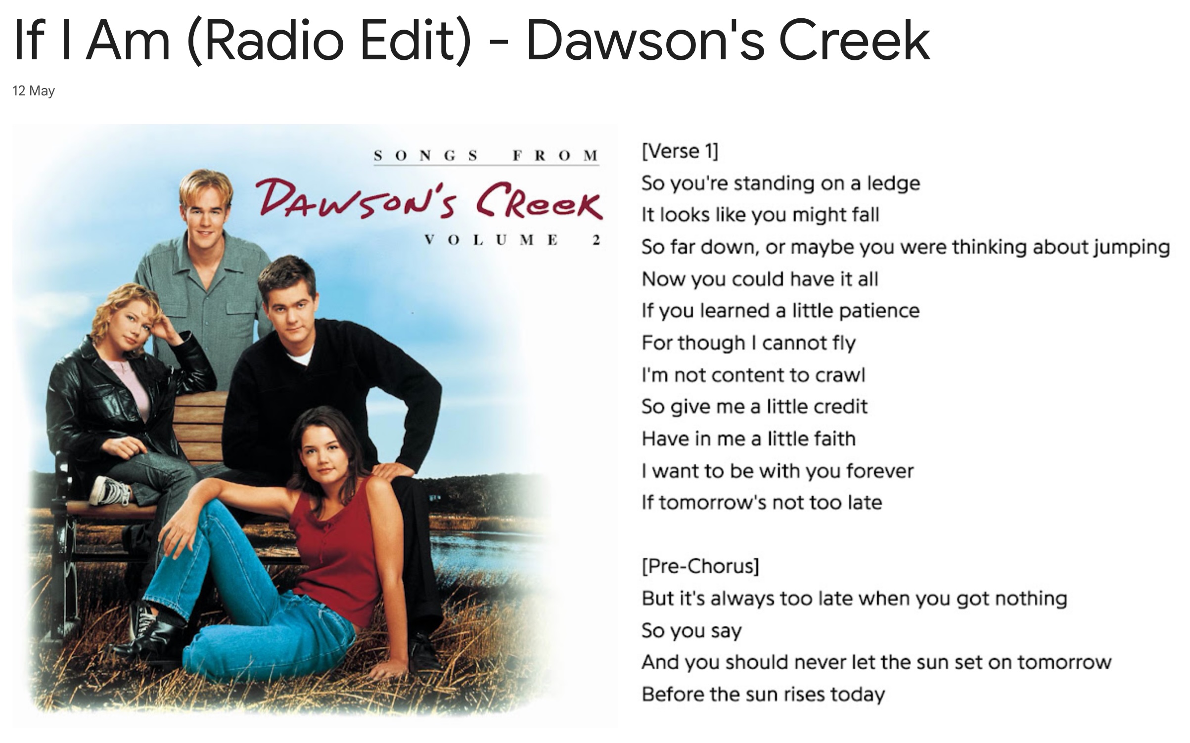 If I Am Radio Edit Dawson's Creek