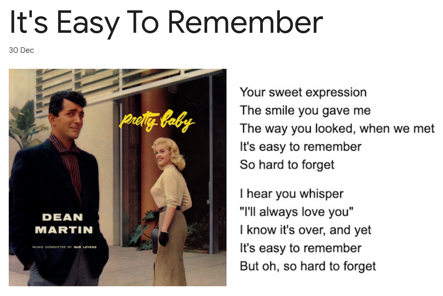 It's Easy To Remember