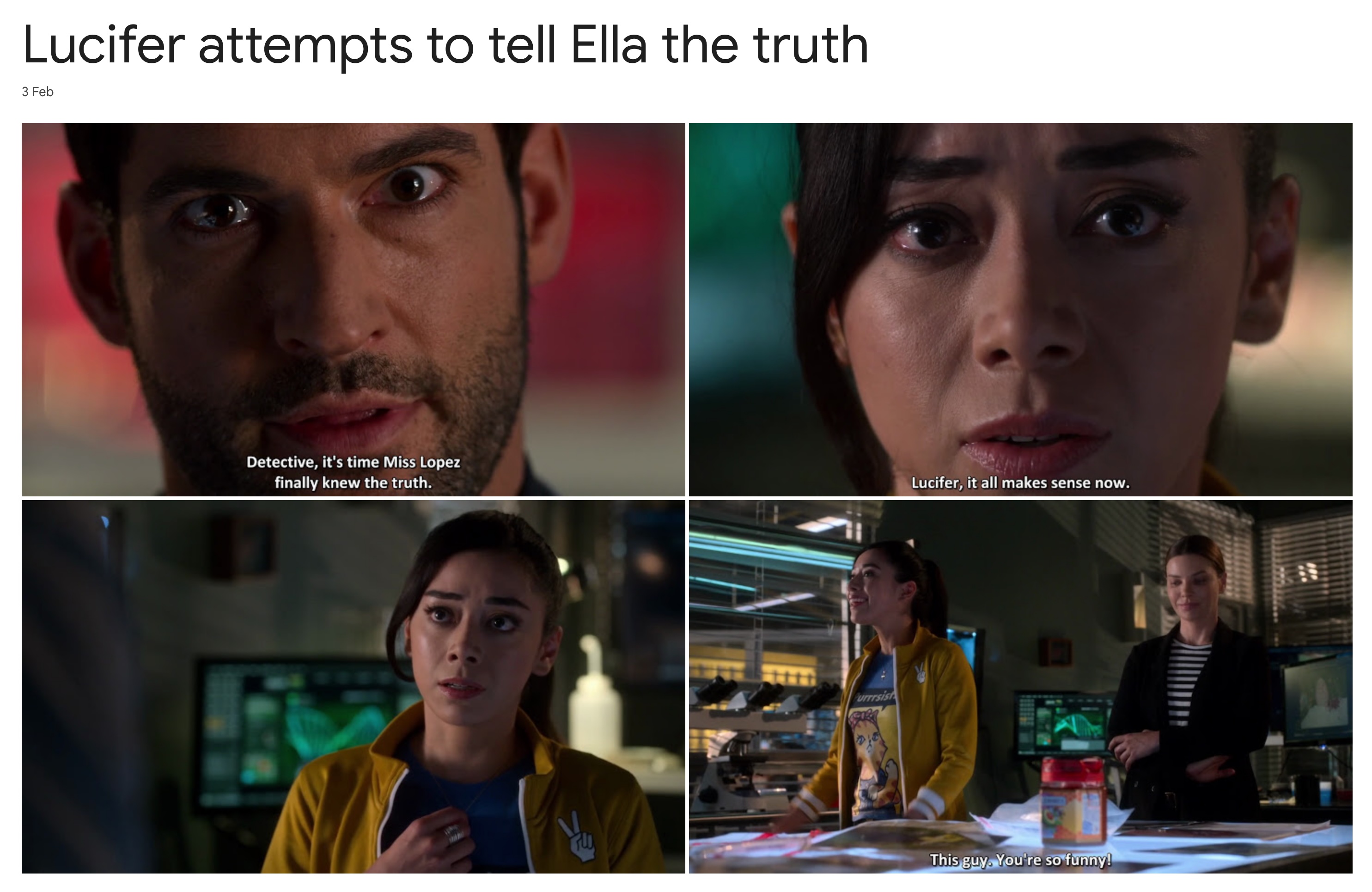 Lucifer attempts to tell Ella the truth