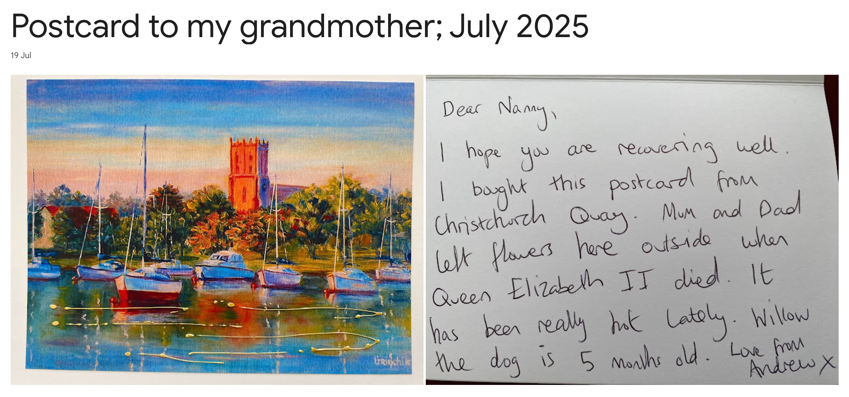 Postcard to my grandmother July 2025