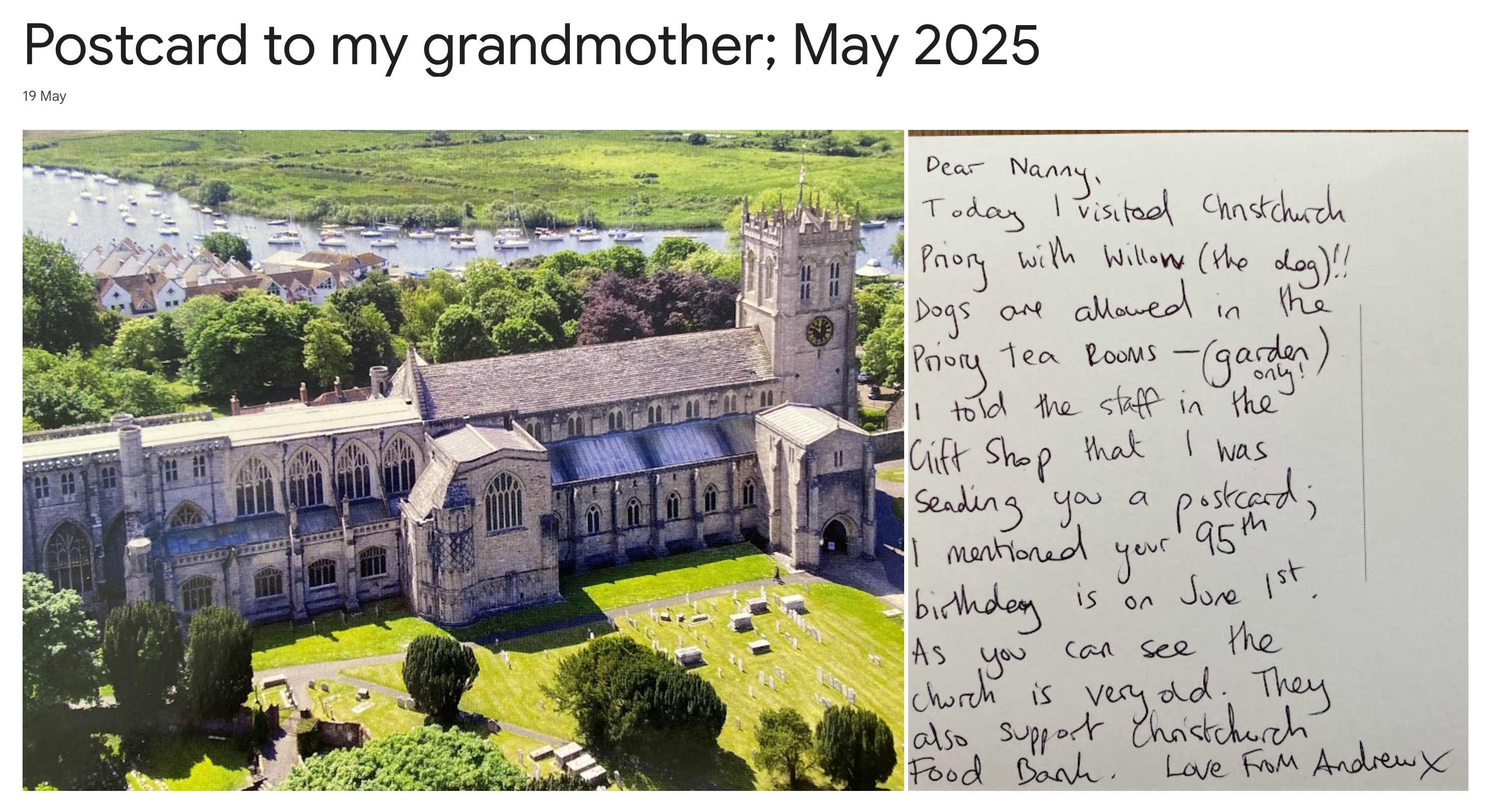 Postcard to my grandmother May 2025