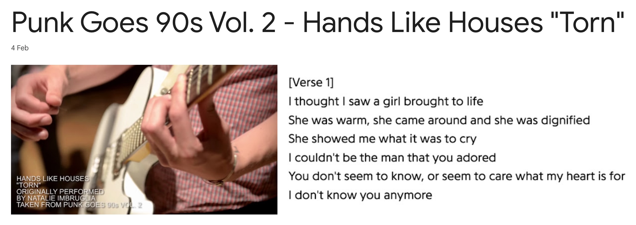 Punk Goes 90s Vol 2 Hands Like Houses Torn